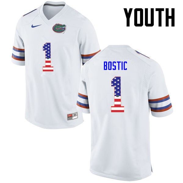Florida Gators Youth #1 Jonathan Bostic College Football USA Flag Fashion White